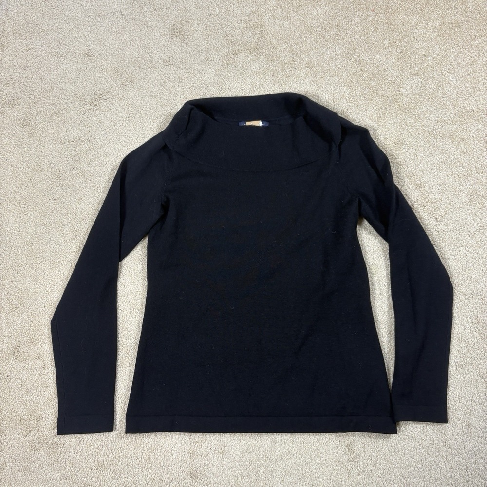 Banana Republic Women Small Black Merino Wool Boatneck Knit Sweater RN 54023